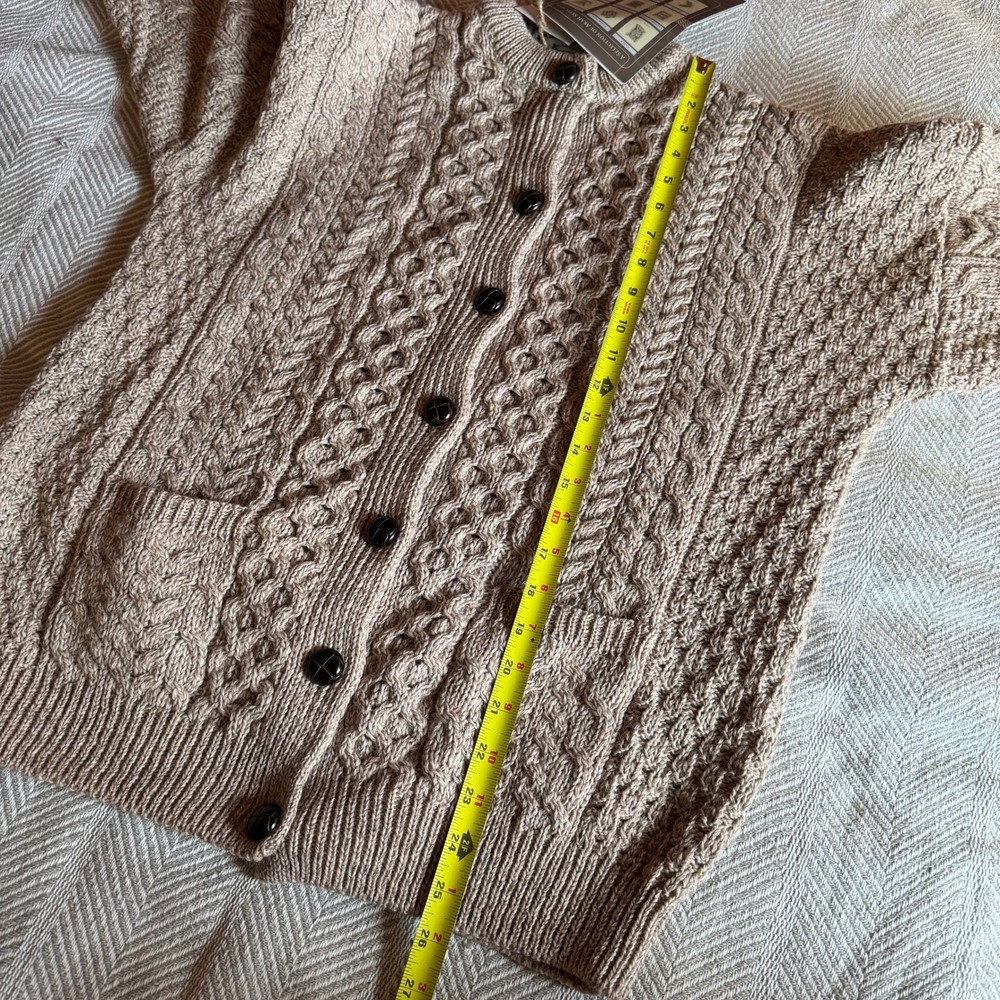 Aran Sweater Market Merino Wool Cable Knit Beige Cardigan Mens Medium Ireland - Picture 9 of 9
